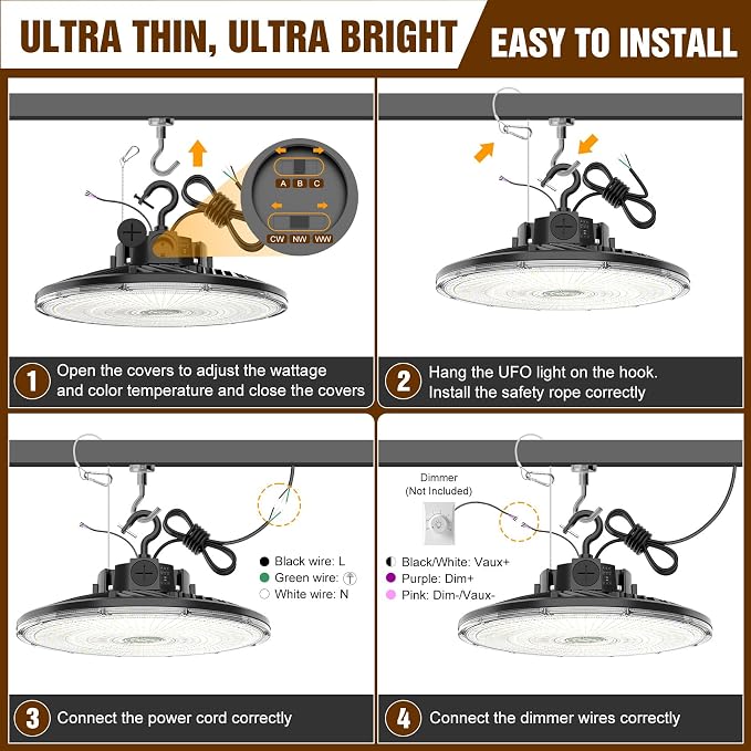 480V UFO LED High Bay Light 240W 200W 150W Adjustable, UL DLC Listed Dimmable - Image 8