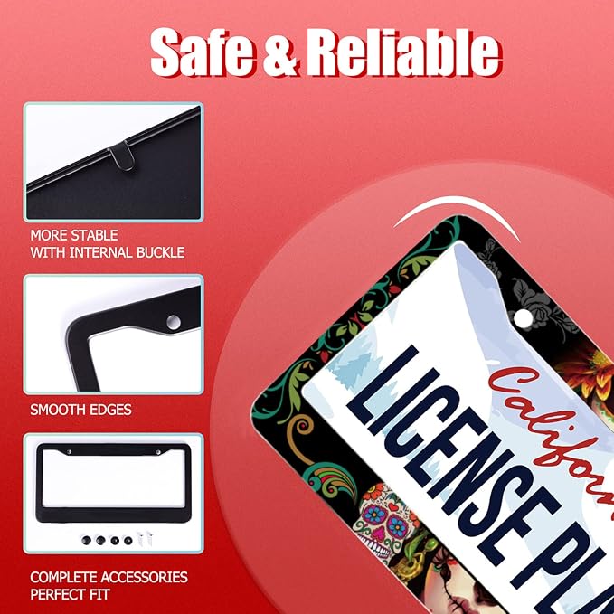 Personalise Sugar Skull Retro License Plate Frame Colorful Candy Skulls License - Image 2