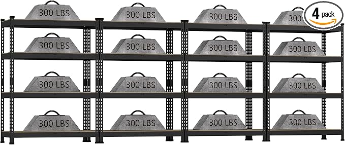 4 Packs 36" W x 16" D x 55" H Adjustable Garage Storage Shelves by BuxWellBang