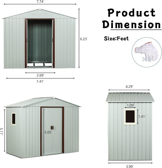 4x8 FT Outdoor Storage Shed, Metal Garden Shed - Image 5
