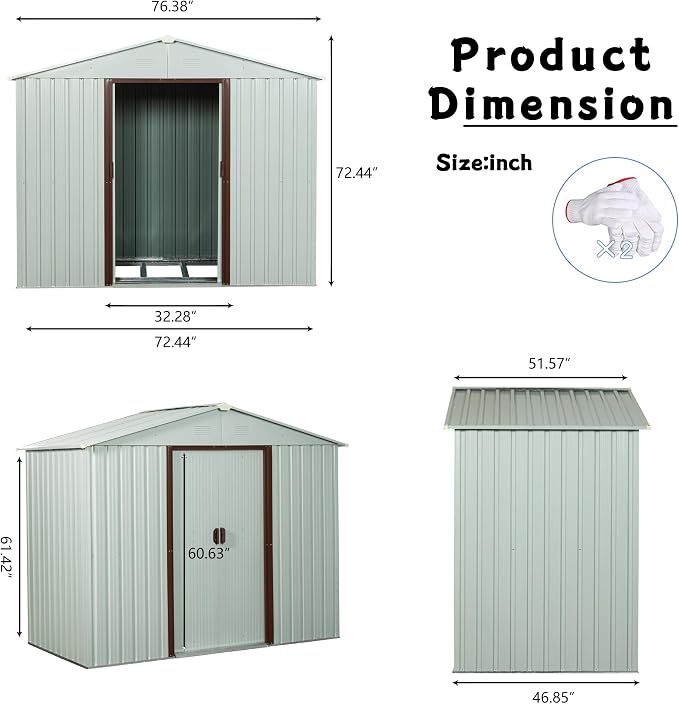6x5 FT Outdoor Storage Shed, Metal Garden Shed - Image 5