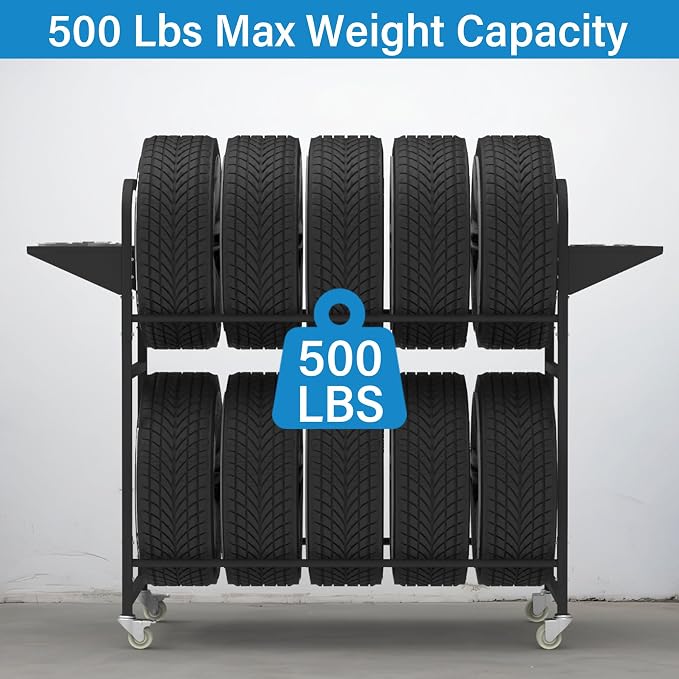 Tire Storage Rack 44" x 44" x 18" w/Anti-dust Cover, Rolling Tire Rack - Image 5
