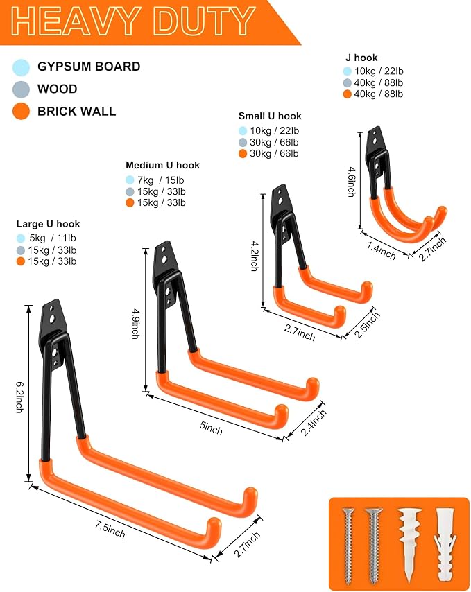 QcoQce 9 Pack Heavy Duty Hooks, Garage Wall Storage - Image 2