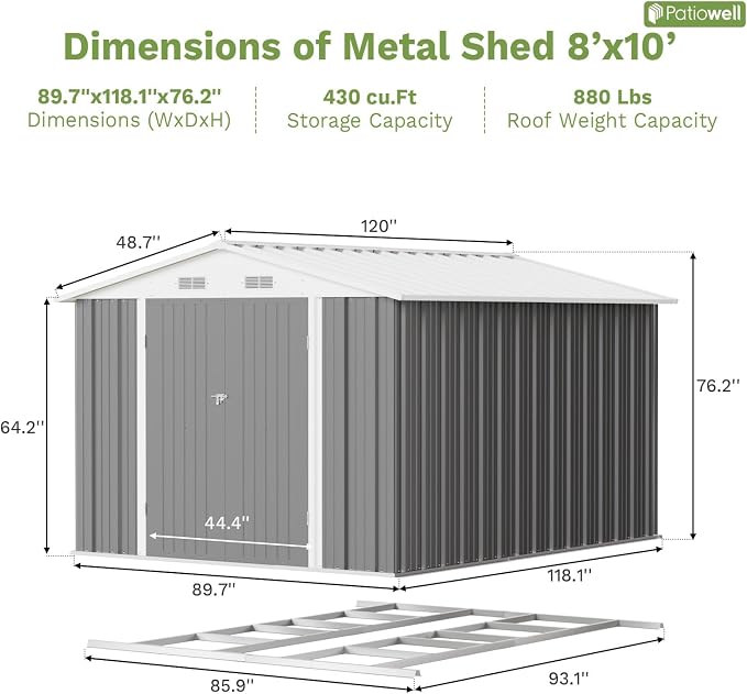 Patiowell 8x10 FT Outdoor Storage Shed - Image 4
