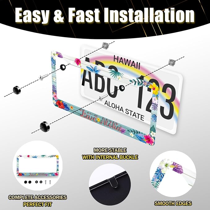 Aloha License Plate Frame Colorful Hibiscus Flowers License Plate Stainless - Image 7