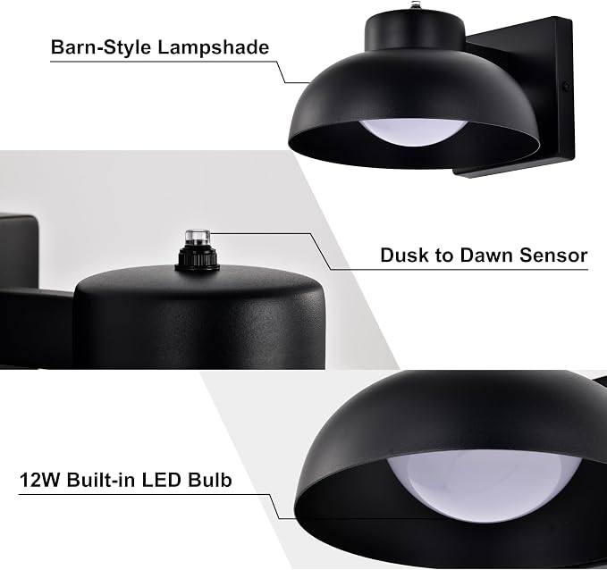 Black Exterior Light Fixtures, 2 Pack Dusk to Dawn LED Outdoor Wall Lights - Image 7
