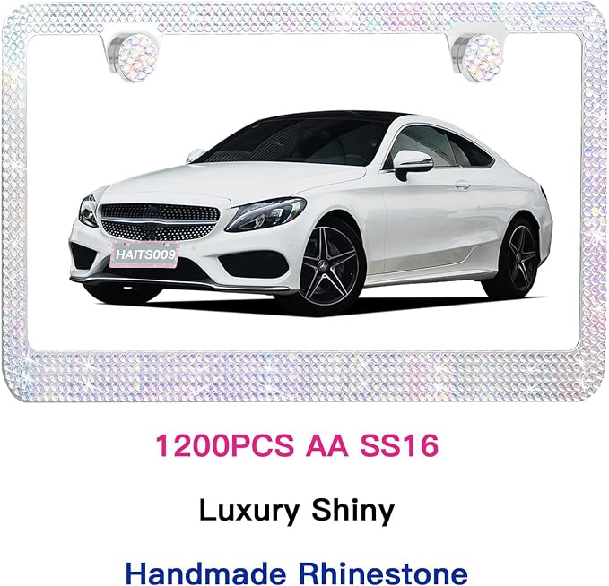2 Pack License Plate Frames for Women, Sparkly Rhinestone Diamond Car - Image 3