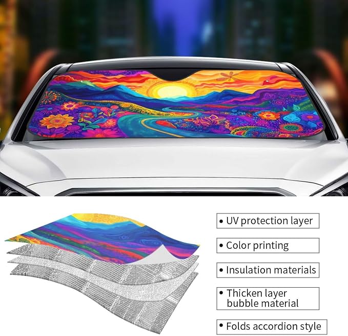 Abstract Flower Sunrise Car Sun Shade Windshield Sunshade Foldable Front Window - Image 4