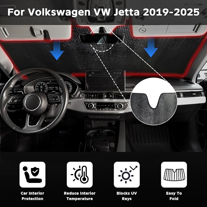 Windshield Sun Shade for Volkswagen VW Jetta 2019-2025 - Image 2