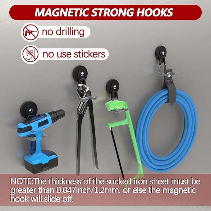 3-H Heavy Duty Magnet Garage Hooks 4 Pack, Large Strong Magnetic Hooks - Image 3