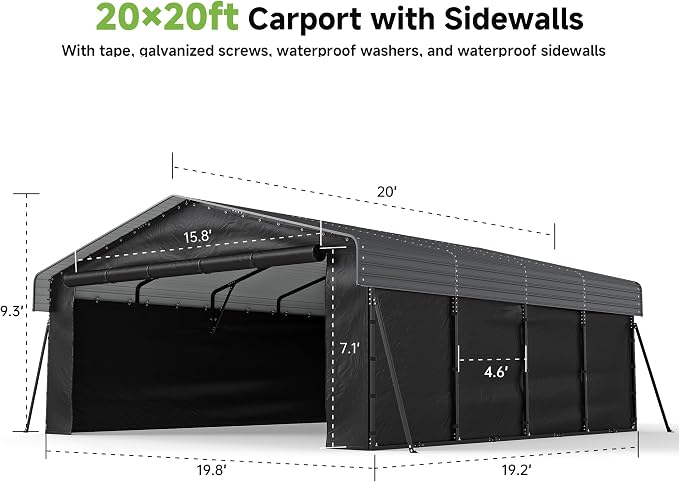 Real Relax 20x20ft Heavy Duty Metal Carport, Galvanized Steel Roof - Image 4