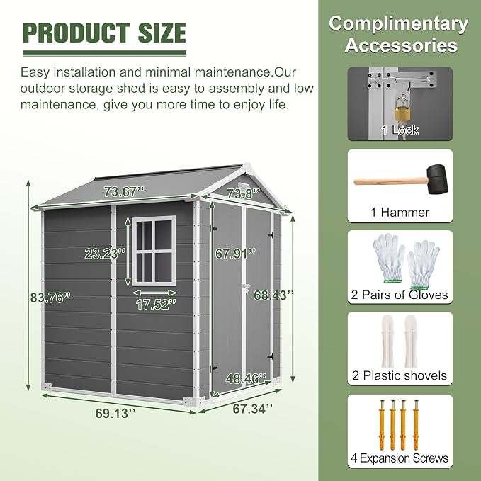 6x6 Resin Outdoor Storage Shed Kit-Perfect to Store Patio Furniture, Garden - Image 3