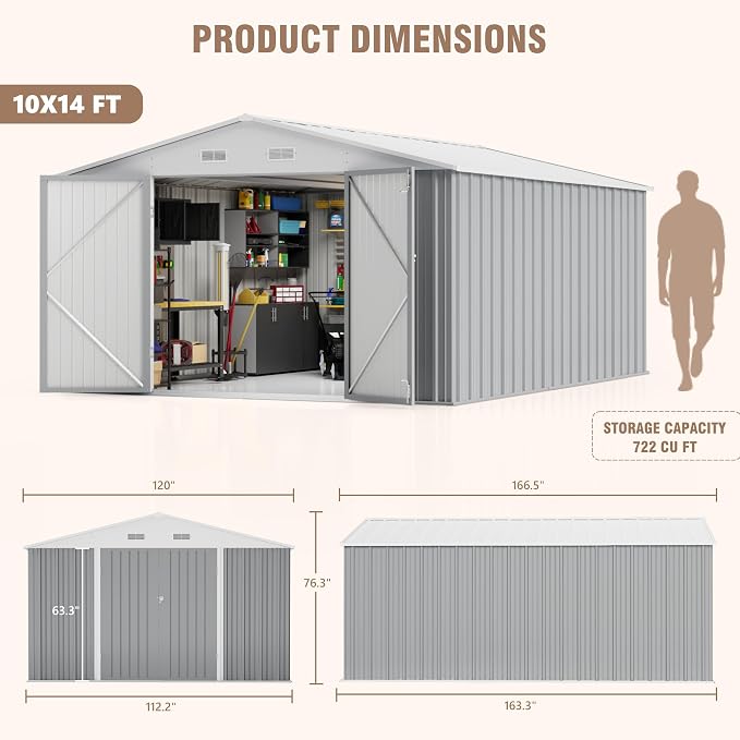 Greesum 10×14 FT Outdoor Storage Shed, Metal Storaged Sheds Without Floor - Image 4