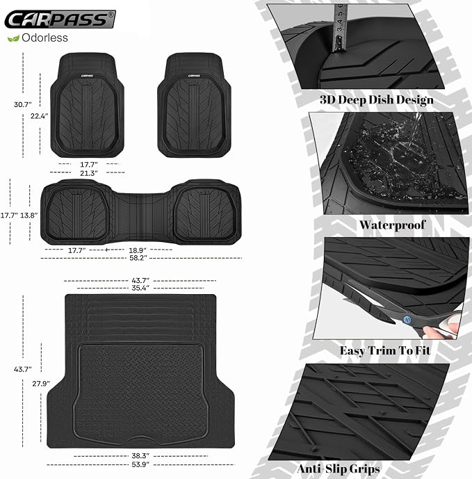 CAR PASS Deep Dish Floor Mats for Cars, Heavy Duty Rubber Floor Mats - Image 2
