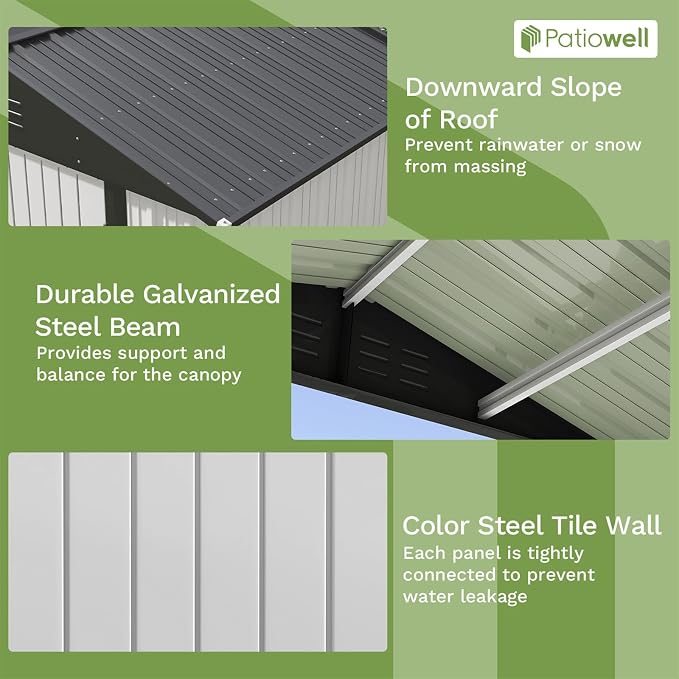 Patiowell Outdoor Storage Shed 8x6 FT, Garden Tool Storage Shed - Image 5