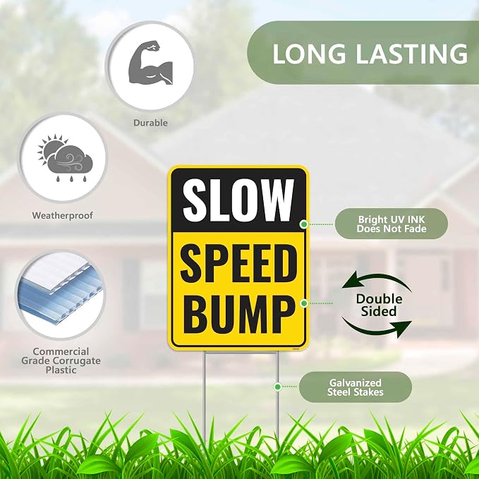 2PC Speed Bump Sign with Stakes, 17 Inches by 13 Inches - Image 2