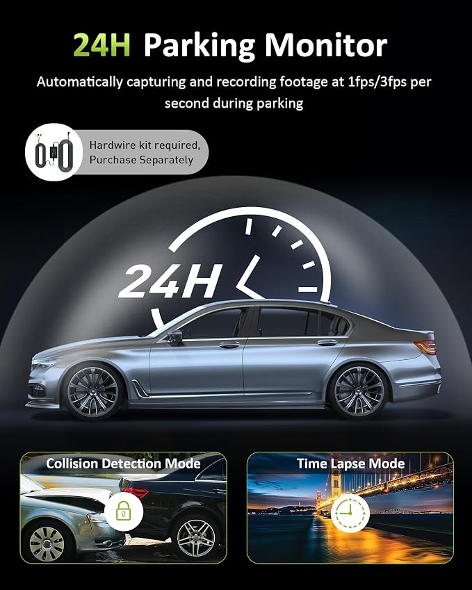 4K 3 Channel Dash Cam Front Rear Inside，STARVIS Sensor, 5GHz WiFi, 64GB Card - Image 6