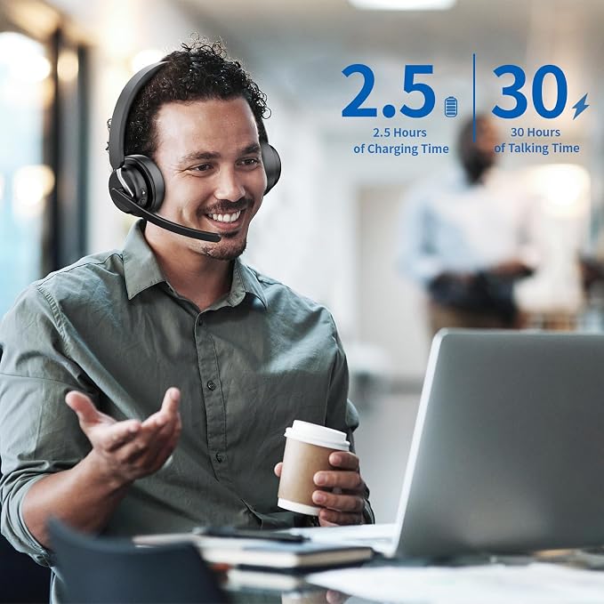 Wireless Headset with Mic for Work, Wireless Headphone with Voice Assistant for - Image 3