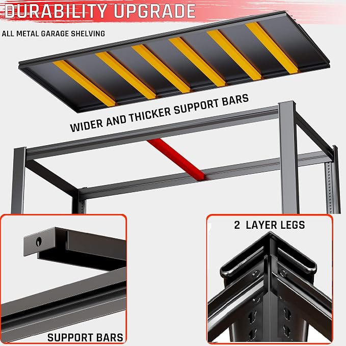 60" W Garage Shelving Heavy Duty, 6 Tier Garage Shelves, Commercial Metal - Image 5
