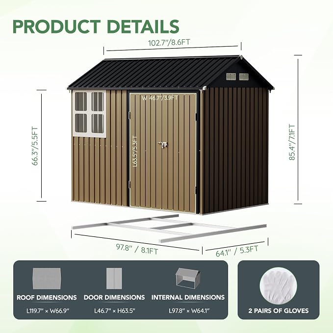 8X6FT Outdoor Steel Storage Shed - Image 2