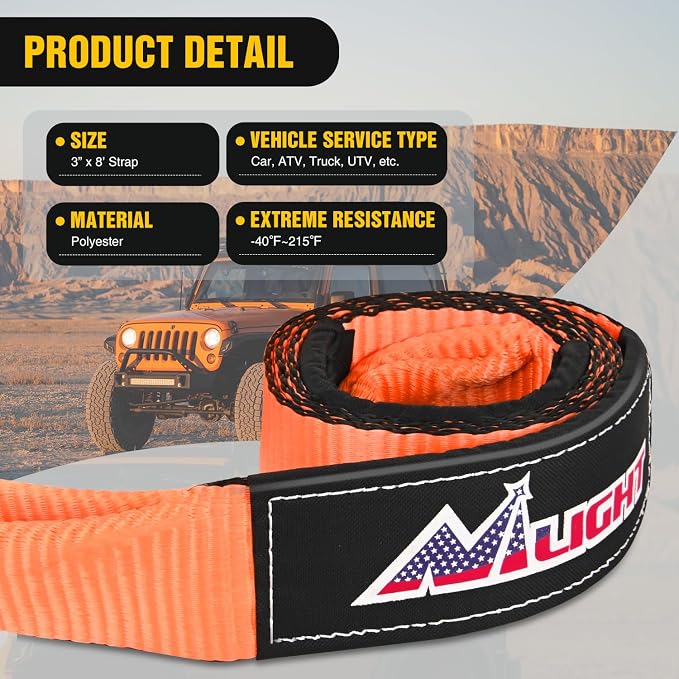 Nilight 3" x 8' Tree Saver Tow Strap Lab Tested 31, 500lbs Break Strength Heavy - Image 2
