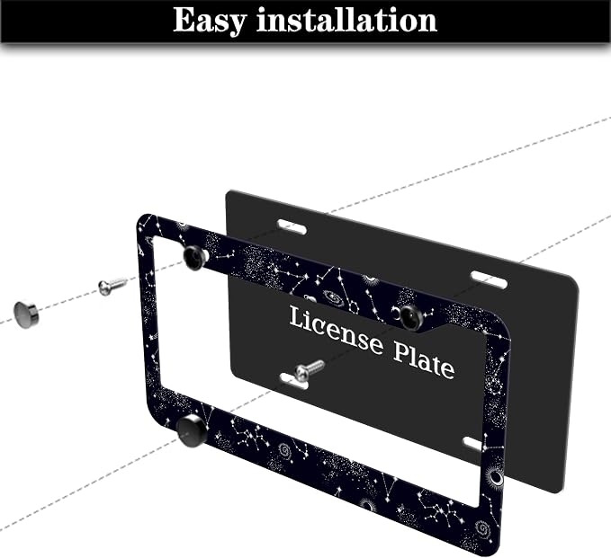 License Plate Frames Black and White License Plate Holder Galaxy Moon and Stars - Image 7