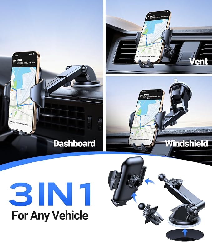 VICSEED Strong Suction Car Phone Holder 3-in-1 Dashboard Windshield Vent - Image 9