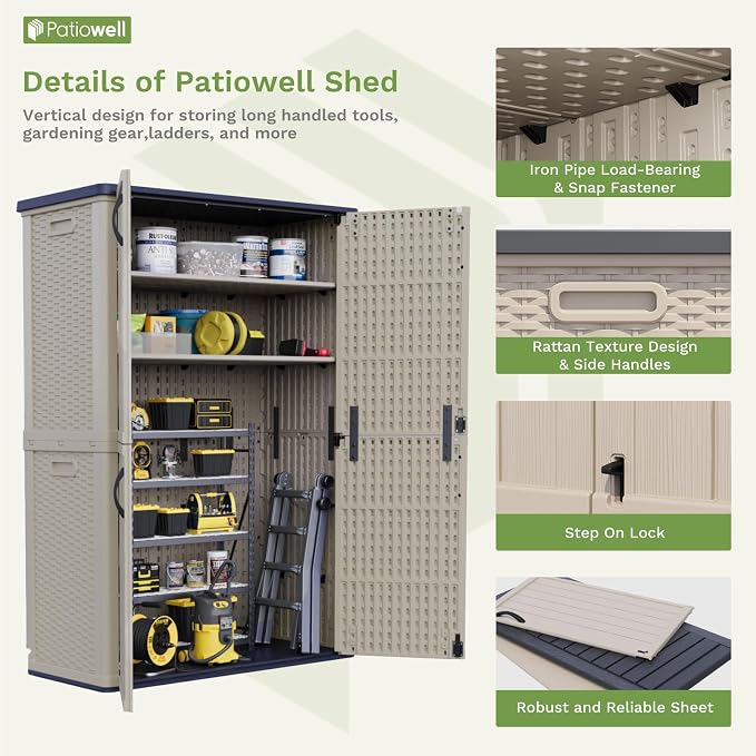Patiowell 50 cu.ft Plastic Outdoor Storage Shed, Lockable Waterproof Resin - Image 5