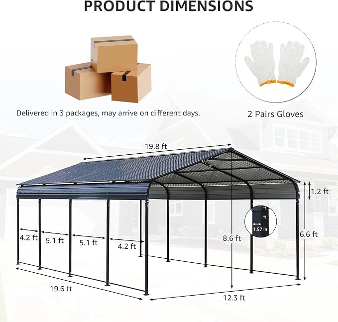 Verano Garden 12 x 20 FT Metal Carport, Heavy Duty Carport Canopy - Image 2