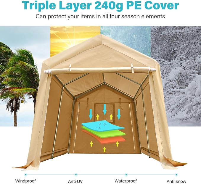ADVANCE OUTDOOR 8x14 ft Steel Metal Peak Roof Portable Garage Shelter Storage - Image 4