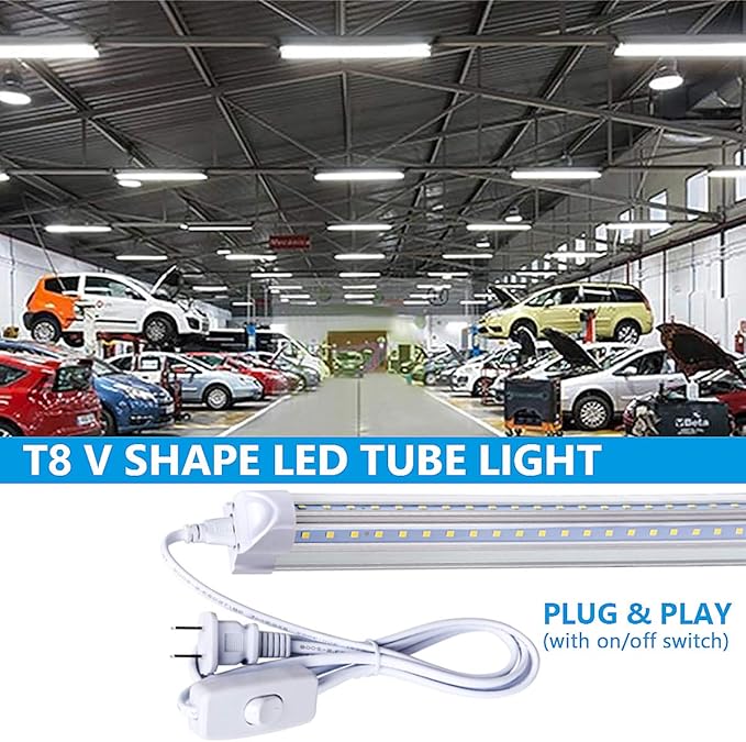 8ft LED Shop Light Fixture, 100W 15000LM 6000K, Cold White, V Shape, Hight - Image 6