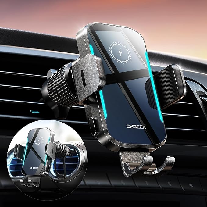 CHGeek 15W Wireless Car Charger – Auto-Clamping Qi Fast Charging Vent Mount - Image 7
