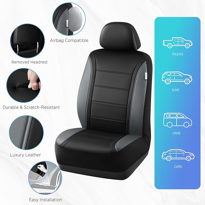 Road Comforts Leather Seat Covers, Breathable Car Seat Covers Front Seat - Image 7