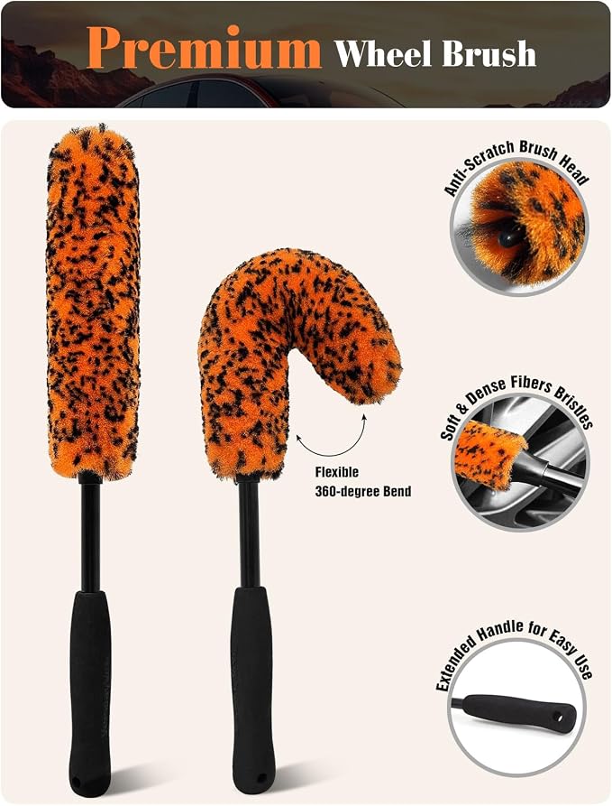 7PCS Motorcycle Cleaning Kit, 2-Size Bendable Wheel Brush, Tire and Chain Brush - Image 5