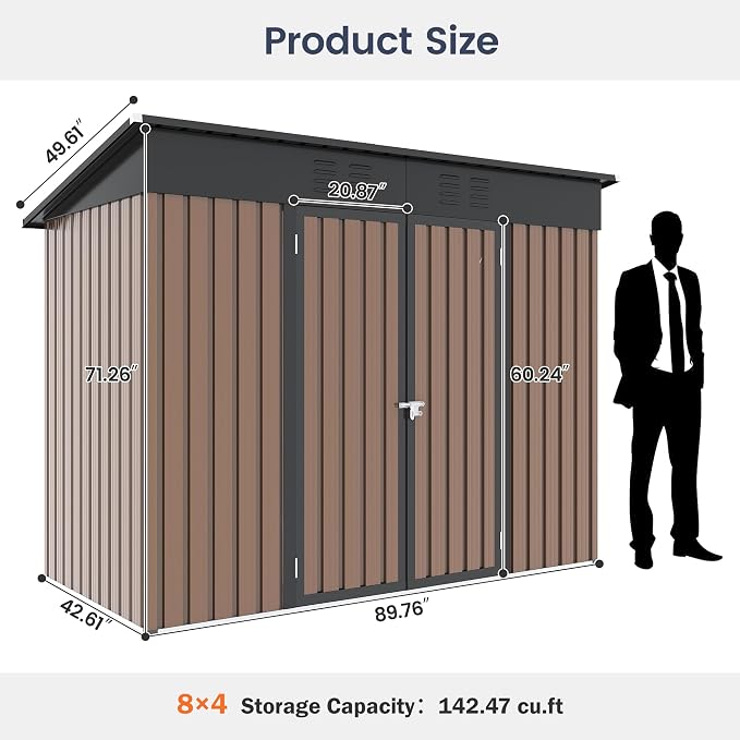 UDPATIO Outdoor Storage Shed 8x4 FT, Outside Sheds & Outdoor Storage Metal - Image 3