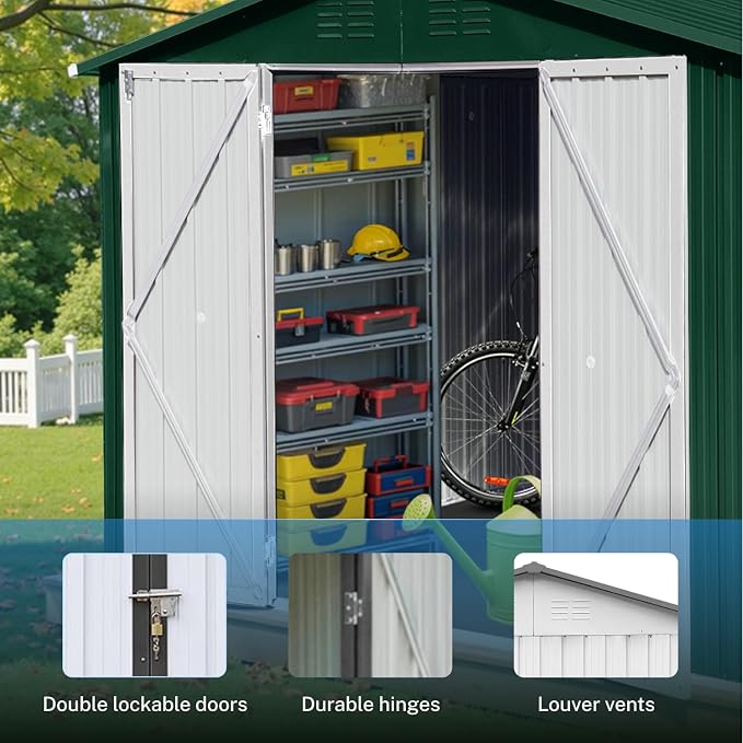 8 x 6 FT Outdoor Storage Metal Shed, Bike Garden Tool Shed - Image 4