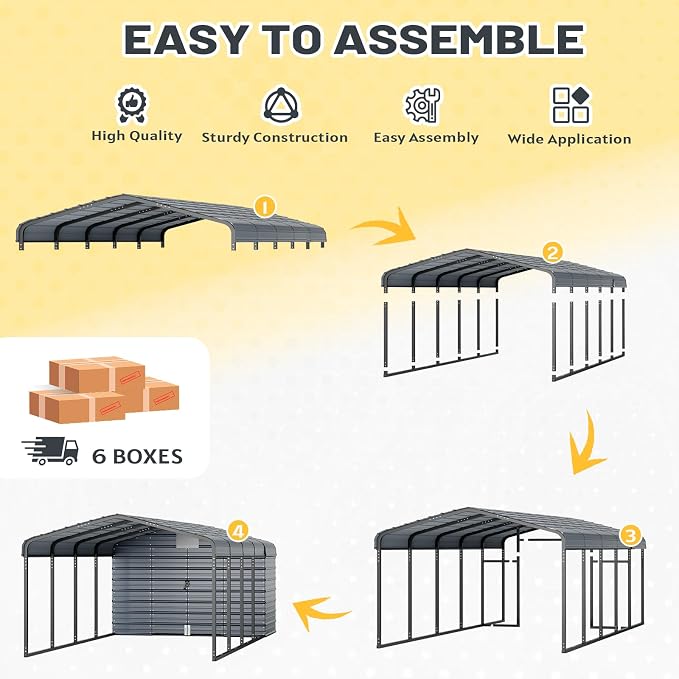 EROMMY 10x25 FT Carport Storage Shed 2-in-1, Heavy Duty Car Port - Image 7