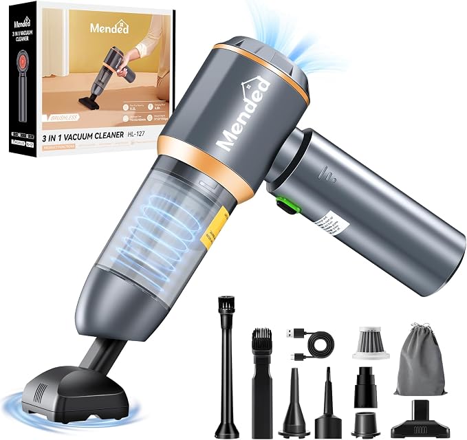 MENDED Handheld Car Vacuum Cleaner 15000PA Portable, Cordless 3 in 1 Handheld by MENDED