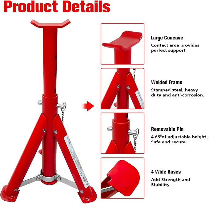 Foldable Jack Stands 3 Ton, 11.42"-16.06" Adjustable Height - Image 4