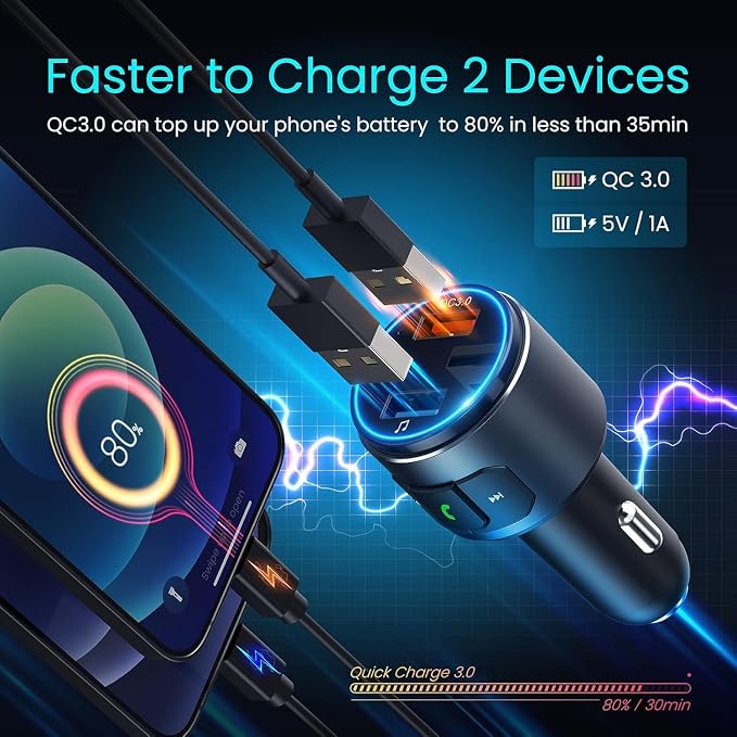 Upgraded V5.3 FM Bluetooth Transmitter, Siri Google Assistant - Image 2