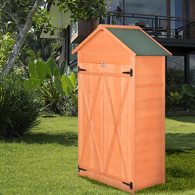 Wooden Tool Shed Large Outdoor Storage Cabinet & Garden Storage Shed - Image 9