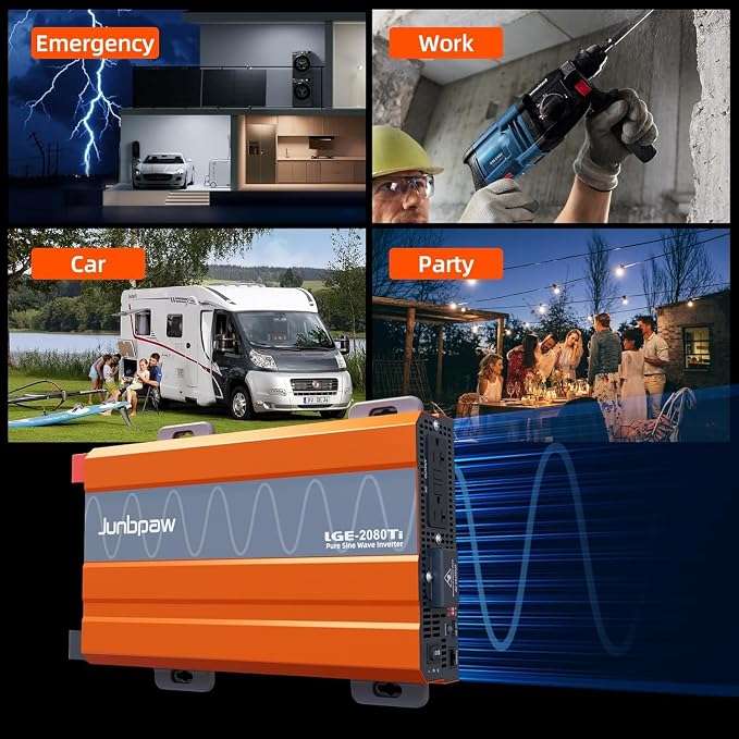 2080W Pure Sine Wave Inverter, 12V DC to 110V/120V AC, 6000W Peak, 5V/2.1A USB - Image 8
