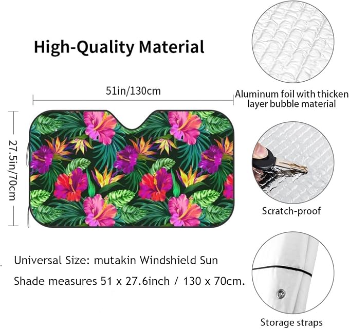 Tropical Flowers Car Windshield Sunshade Front Window Sun Visor Protector - Image 6