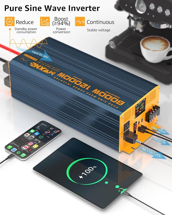 6000 Watt Power Inverter Pure Sine Wave 48V DC to 110V 120V Heavy Duty Inverter - Image 5