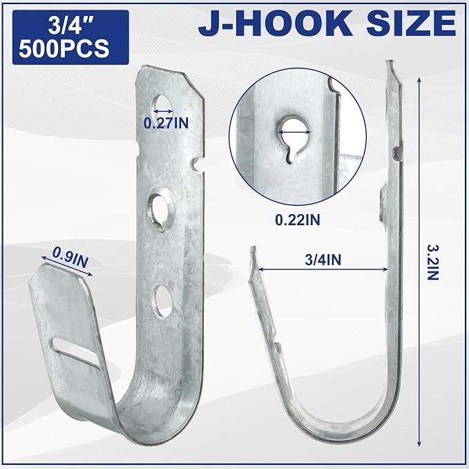 Gisafai 500 Pcs Cable Support J-Hook, 3/4 Inch Metal Garage Hooks - Image 2