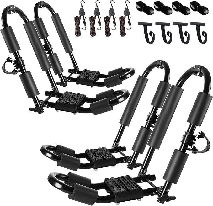 FORWODE Premium Kayak Roof Rack, 2 Pair J-Bar Roof Rack, Folding Adjustable Rack by FORWODE
