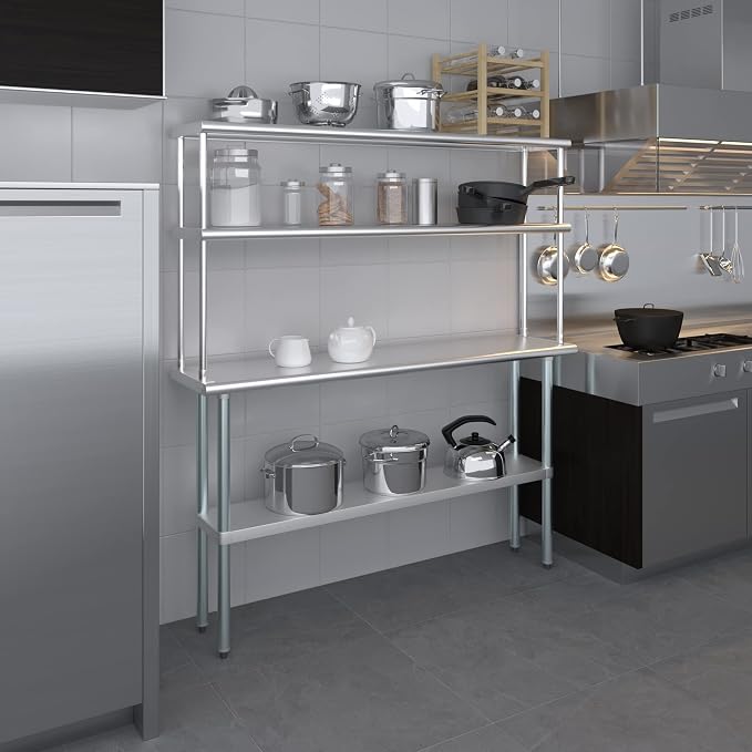 Amgood Stainless Steel Work Table Wide Double Tier Overshelf | NSF | Metal - Image 8
