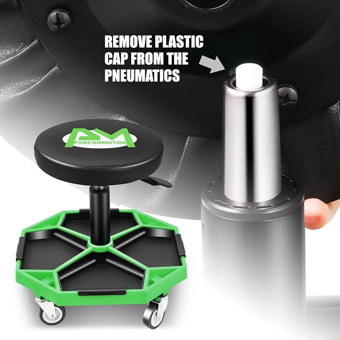 PM PERFORMOTOR Adjustable Height Pneumatic Garage Seat Rolling Mechanic Stool - Image 7
