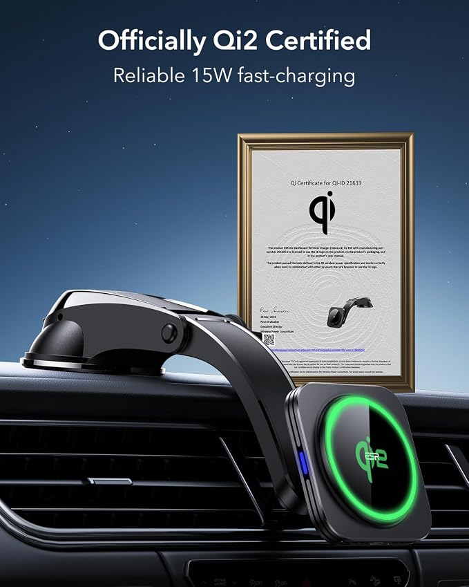 ESR for Qi2 15W MagSafe Car Mount Charger, Qi2-Certified MagSafe Car Charger - Image 2