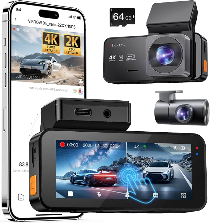 Dash Cam Front and Rear: 4K+2K Dash Camera by VIRROW